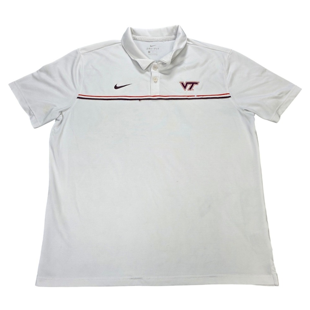 Nike Virginia Tech Hokies Dri-FIT Polo Shirt Men's Size XL White Short Sleeve VT